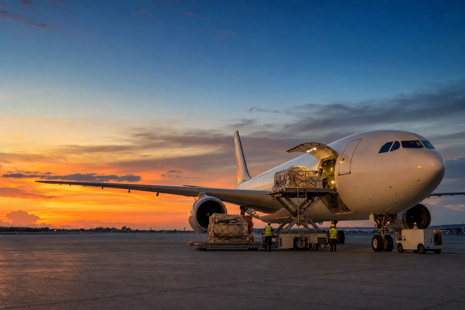ULS Airlines Cargo A330 freighter on tarmac at dusk