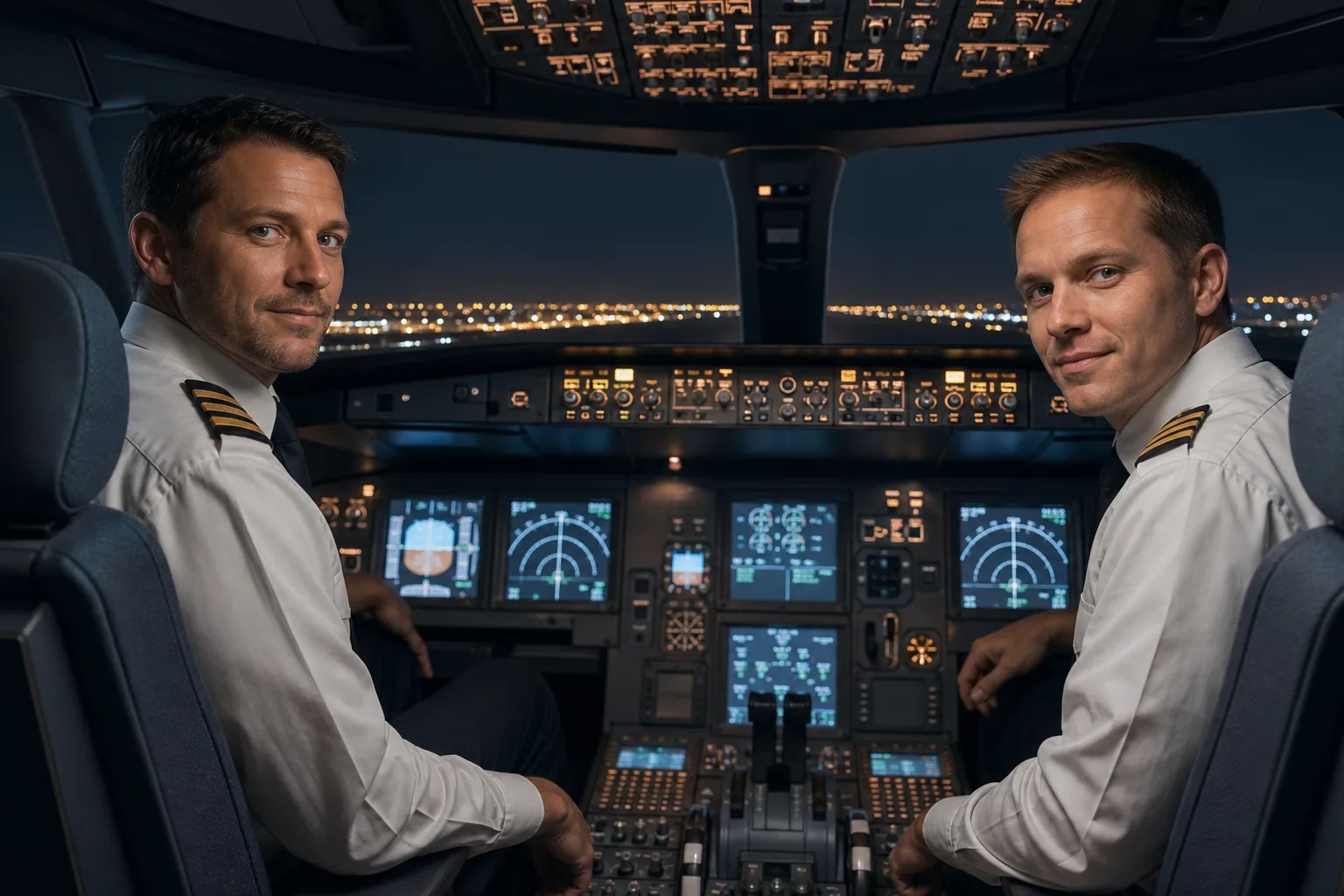 Pilots in cockpit of ULS Airlines Cargo aircraft